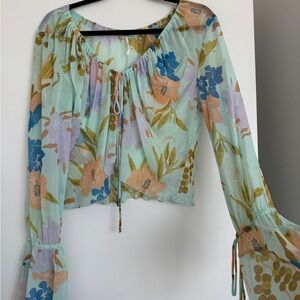 Free People Floral Blouse in Pastel Blue and Peach